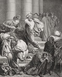 Les acheteurs et les vendeurs chassés du temple, Luc 19:45-46, illustration de 