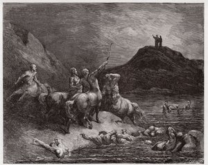 La Divine Comédie, Inferno, Chant 12 : Nessus et les centaures - par Dante Alighieri (1265-1321) - Illustration par Gustave Doré (1832-1883)