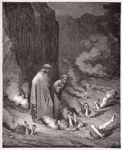 La Divine Comédie, Enfer, Chant 19: Dante réprimande le pape Nicolas III dans la quatrième bolgia - Illustration de Gustave Doré - Gustave Dore