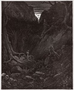 La Divine Comédie, Enfer, Chant 1: Le lion confronte soudainement Dante - Illustration de Gustave Doré
