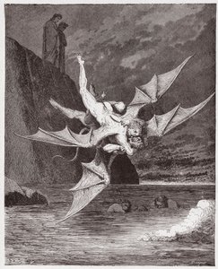 La Divine Comédie, Enfer, Chant 22: Alichino et Calcabrina se battent au-dessus du poix - Illustration de Gustave Doré - Gustave Dore