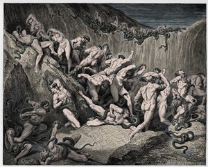 La Divine Comédie, Enfer, Chant 24 : Les voleurs tourmentés par des serpents - par Dante Alighieri - Illustration de Gustave Doré - Gustave Dore