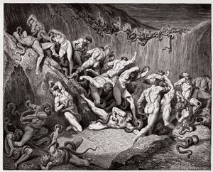 La Divine Comédie, Inferno, Chant 24 : Les voleurs tourmentés par des serpents - par Dante Alighieri (1265-1321) - Illustration de Gustave Doré (1832-1883). - Gustave Dore