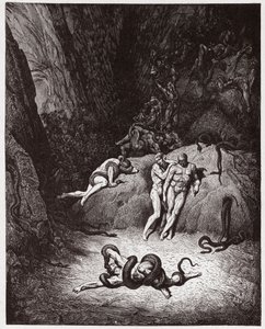 La Divine Comédie, Inferno, Chant 25 : Agnello se transformant en serpent - par Dante Alighieri (1265-1321) - Illustration de Gustave Doré (1832-1883). - Gustave Dore