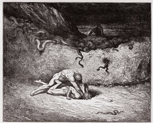 La Divine Comédie, Inferno, Chant 30 : Le tourment des faussaires dans la neuvième bolgia (Gianni Schicchi) - par Dante Alighieri (1265-1321) - Illustration par Gustave Doré (1832-1883)