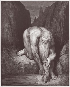 La Divine Comédie, Inferno, Chant 31 : Le géant Antée descend Dante et Virgile dans le dernier cercle - par Dante Alighieri (1265-1321) - Illustration par Gustave Doré (1832-1883) - Gustave Dore