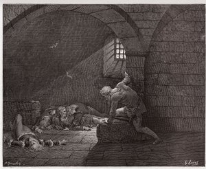 La Divine Comédie, Inferno, Chant 33 : Ugolin dans la cellule avec ses quatre fils morts - par Dante Alighieri (1265-1321) - Illustration par Gustave Doré (1832-1883)