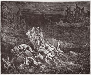 La Divine Comédie, Enfer, Chant 7: Virgile montre à Dante les âmes des coléreux dans le Styx - Illustration de Gustave Doré