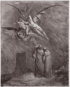 La Divine Comédie, Enfer, Chant 9 : Les hideuses Érinyes : Mégère, Tisiphone, Alecto - par Dante Alighieri - Illustration par Gustave Doré - Gustave Dore
