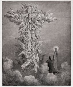 La Divine Comédie, Paradiso, Chant 14 : Dante et Béatrice voient les anges avec le Christ sur la croix - par Dante Alighieri (1265-1321) - Illustration par Gustave Doré (1832-1883)