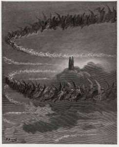 La Divine Comédie, Paradiso, Chant 18 : Dans la sphère de Jupiter, les âmes bienheureuses forment des lettres - par Dante Alighieri (1265-1321) - Illustration de Gustave Doré (1832-1883).