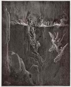 La Divine Comédie, Purgatoire, Chant 25 : Virgile et Dante montent au septième cercle à travers les flammes - par Dante Alighieri - Illustration de Gustave Doré - Gustave Dore