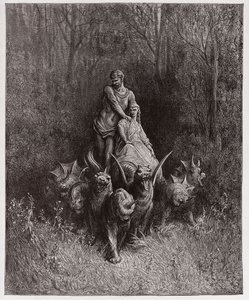 La Divine Comédie, Purgatorio, Chant 32 : Le géant et la prostituée dans le char - par Dante Alighieri (1265-1321) - Illustration par Gustave Doré (1832-1883) - Gustave Dore