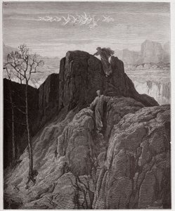 La Divine Comédie, Purgatorio, Chant 4 : Virgile guide Dante sur le flanc escarpé de la montagne - par Dante Alighieri (1265-1321) - Illustration de Gustave Doré (1832-1883). - Gustave Dore