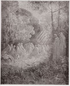 La Divine Comédie, Purgatorio, Chant 7 : Les esprits chantant Salve Regina dans le vallon - par Dante Alighieri (1265-1321) - Illustration par Gustave Doré (1832-1883) - Gustave Dore