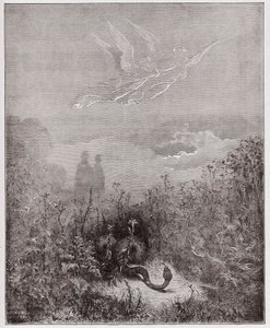 La Divine Comédie, Purgatorio, Chant 8 : Les anges chassent le serpent - par Dante Alighieri (1265-1321) - Illustration de Gustave Doré (1832-1883).