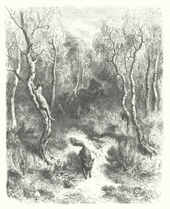 Les Fables de La Fontaine : Le Chat et le Renard (gravure) - Gustave Dore