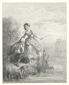 Les Fables de La Fontaine : Le Poisson et le Berger qui jouait du clairon (gravure) - Gustave Dore