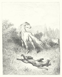 Les Fables de La Fontaine : Le Cheval et le Loup (gravure) - Gustave Dore