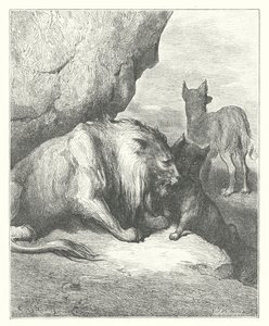 Les Fables de La Fontaine : Le Lion, le Loup et le Renard (gravure) - Gustave Dore
