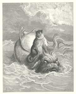 Les Fables de La Fontaine : Le Singe et le Dauphin - Gustave Dore
