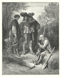 Les Fables de La Fontaine : Le vieil homme et les trois jeunes hommes (gravure) - Gustave Dore