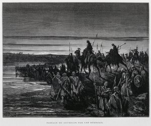 Les tribus hébraïques entrent en Canaan par le Jourdain, Illustration de la Bible de Doré - Gustave Dore