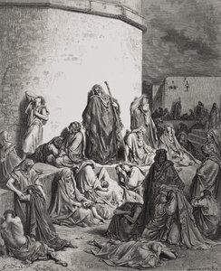 Le peuple pleurant sur les ruines de Jérusalem, Lamentations 1:1-2 illustration de la 