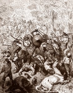 Le combat contre les muletiers de Yanguas Gravure par Gustave Doré (1832-1883) pour « L