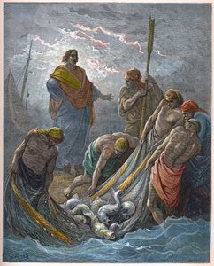 La pêche miraculeuse - gravure dans « La Bible illustrée » par Gustave Doré (1832-1883) - Gravure de « La Bible de Doré »