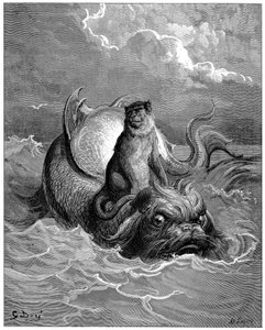 Le singe et le dauphin : fable, Fables de Jean de La Fontaine (1621-1695). Illustration de Gustave Doré (1832-1883)
