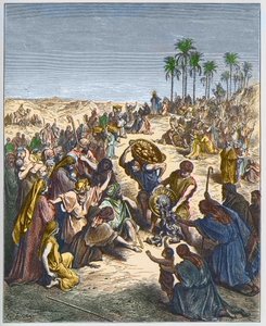 La multiplication des pains - Le Christ nourrissant la multitude (Abondance Pain Christianisme Foule Gravure Poisson) - gravure dans "La Bible illustrée" par Gustave Doré (1832-1883) - Gravure de "La Bible de Doré". - Gustave Dore