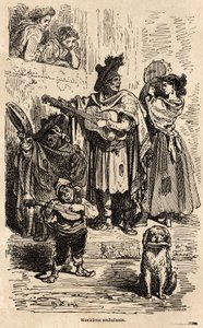 Musiciens ambulants à Valence, dessin par Gustave Doré (1832-1883), pour illustrer son voyage en Espagne avec C. Davillier, en 1862. Gravure dans « Le tour du monde », édité par Edouard Charton - Gustave Dore