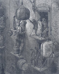 Entrepôts dans la ville de Londres. De Gustave Doré et Blanchard Jerrold Londres : Un pèlerinage Londres 1872.
