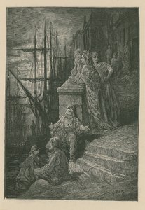 Famille de bateliers sur un escalier au bord de la Tamise - Gustave Dore