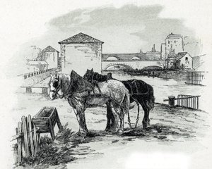 Chevaux de halage, quai de la Gironde, Villette Dessin de Gustave Fraipont (1849-1923) de Saint-Juirs