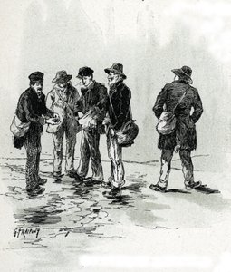 Les marchands de bouts de cigare dans le quartier Maubert, Paris. Dessin de Gustave Fraipont (1849-1923) d