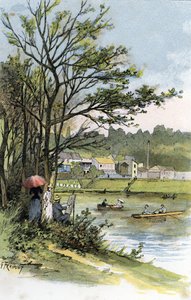 Promeneurs du dimanche sur la Seine à Bas-Meudon (Meudon-sur-Seine) Dessin de Gustave Fraipont (1849-1923) de Saint-Juirs