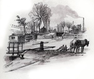 Vue du canal Saint-Denis et du quai de la Gironde à la Villette, Paris - Gustave Fraipont