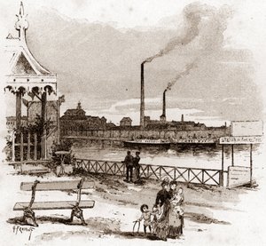 Vue du quai de Javel à Paris, actuel quai André-Citroën Dessin de Gustave Fraipont (1849-1923) tiré de « La Seine à travers Paris » par Saint-Juirs