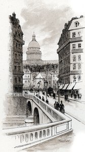 Vue de la rue de Bellay et du dôme du Panthéon, Paris Dessin de Gustave Fraipont (1849-1923) de Saint-Juirs - Gustave Fraipont
