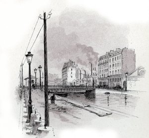 Vue du pont tournant du quai de Valmy sur le canal Saint-Martin, Paris (dessin de Gustave Fraipont) - Gustave Fraipont