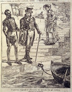 le jeune homme remercia le colonel pour son service... Illustration de la nouvelle « Colomba » écrite par Prosper Mérimée. Gravure de Gustavino (Gustavo Rosso) (1881-1950), vers 1915