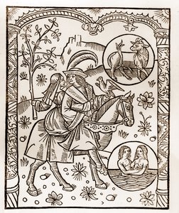 Calendrier du berger - Les Travaux des Mois - Mai - Gravure sur bois du livre de 1496 imprimé par Guy Marchant à Troyes - Gravure sur bois dans « Le grand Calendrier et compost des bergers » - Guy Marchant