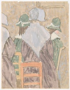 Nonnes et écolières debout dans une église - Gwen John