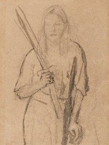 Fille debout avec un poteau en bois à la main