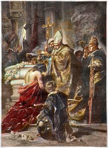 Le baptême de Saint Étienne (c970-1038), saint et premier roi de Hongrie - baptisé par saint Adalbert de Prague D