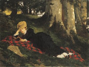 Femme lisant dans une forêt - Gyula Benczúr