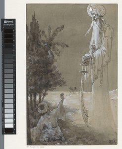 Homme grand avec une barbe regardant un garçon assis
