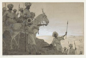 Combattants à cheval dans un paysage désertique - H.C. Louwerse (signed by artist)